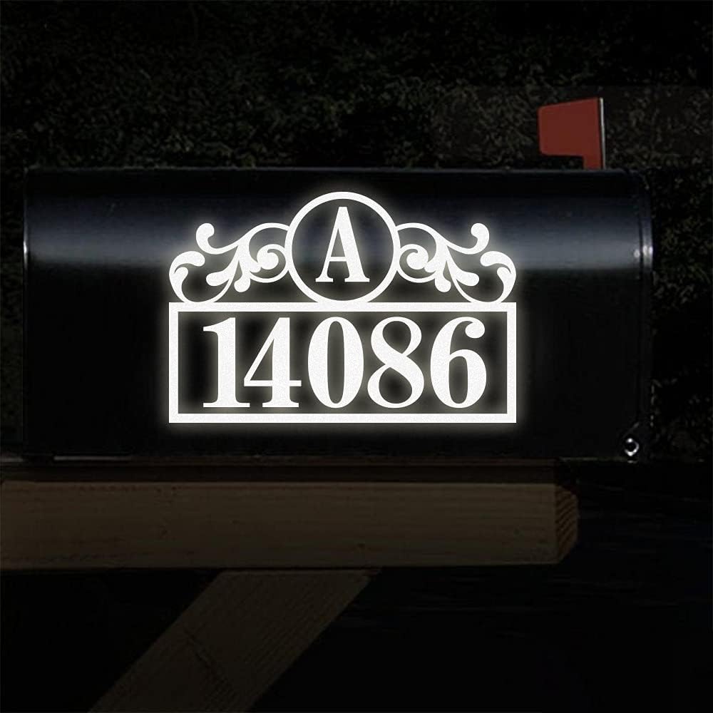 Reflective Mailbox Numbers Sticker with Custom Initial Monogram, Modern Number Vinyl Mailbox Lettering Decal, Self Adhesive Sticker for Signs, Door, Cars, Trucks, Home, Business, Address Number