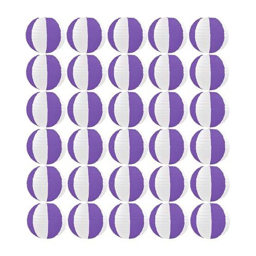 Lanito 紙提灯 お盆 紙ちょうちん カラフル 提灯 お盆飾り 燈籠 30個セット 色切り替わり イベント お祭り 居酒屋/誕生日/結婚式/出店/DIY絵画/装飾用 (紫と白, 25cm)