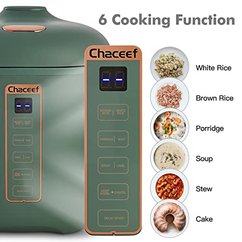 CHACEEF-Mini-Rice-Cooker-2-Cups-Uncooked-12L-Portable-Non-Stick-Smart-Control-Multifunction-Small-Travel-Cooker-with-24-Hours-Timer-Delay-Keep-Warm-Function-Food-Steamer-Green