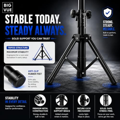 Image of BIG VUE Projector Tripod Stand | 23 inch to 46 inch Height Adjustable Laptop Floor Stand with Plate | Multi-Purpose Heavy-Duty Portable Mount for Speaker, Office, Home Theater, Events, Stage, Studio, DJ Racks