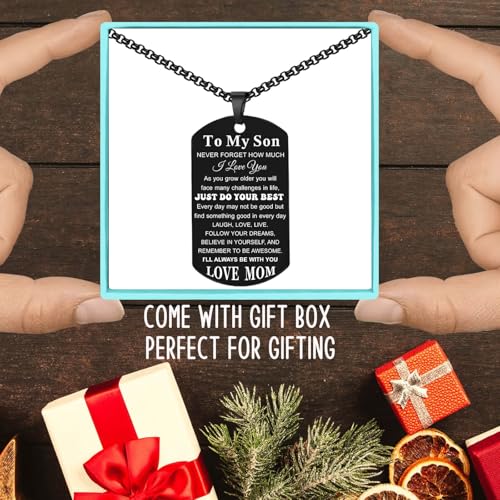 Coolvy To My Son Necklace from Mom Dad, Dog Tag Cross Necklace for Men, American Flag Birthday Christmas Gifts for Son in Law Grandson Daughter Granddaughter Family Jewelry3