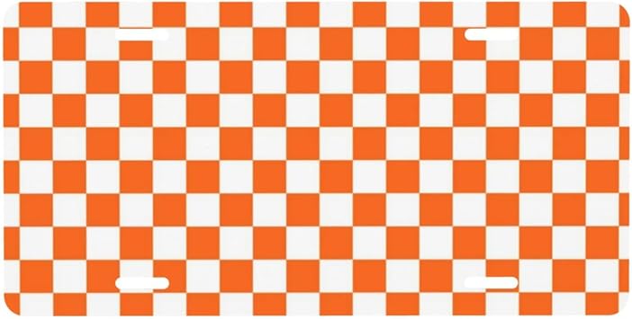 Pastel Neon Orange Checks Checkerboard Pattern Front License Plate Aluminum Metal Plate for Car, Truck, SUV 6x12 Inch