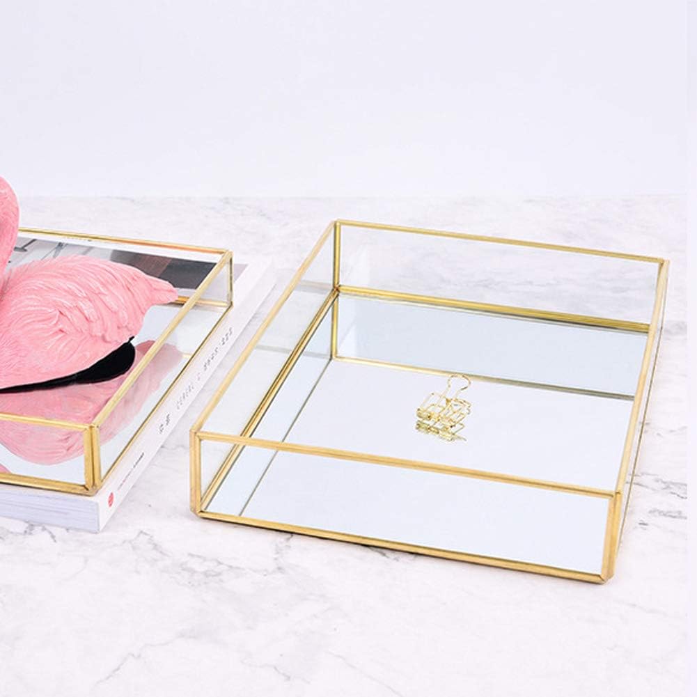 Hapivida Golden Vintage Glass Box, Vintage Glass Jewelry Organizer Box, Clear Glass & Brass Metal Storage Jewelry and Cosmetic Makeup Case Holder Organizer(Large)
