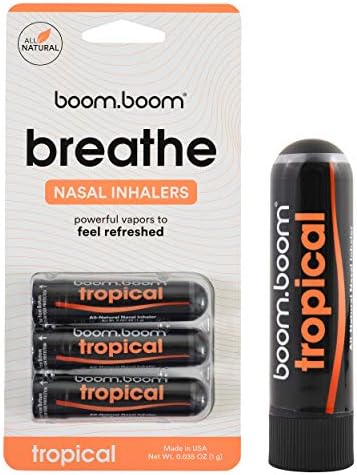 Aromatherapy Nasal Stick (3 Pack) by BoomBoom | Enhances Breathing + Boosts Focus | Breathe Vapor Stick Provides Fresh Cooling Sensation | Made with Essential Oils + Menthol (Tropical)