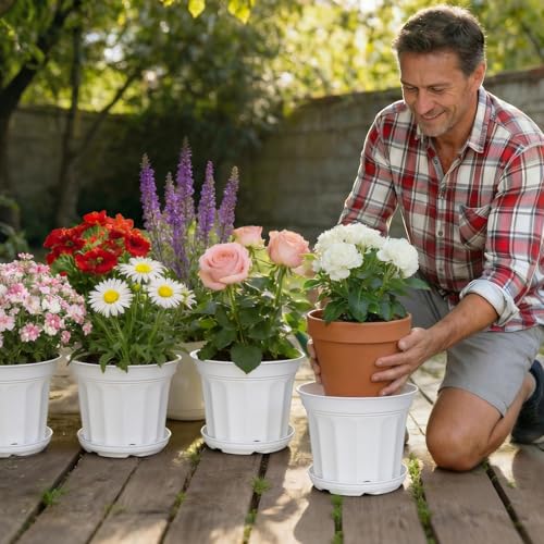 YALIOURS 8 Inch Plant Pots Set of 4 with Saucers,Flower Pots with Multi Drainage Holes, Indoor Outdoor Garden Planters for Plants, Herbs, Succulents,and Flowers by YALIOURS - Image 4