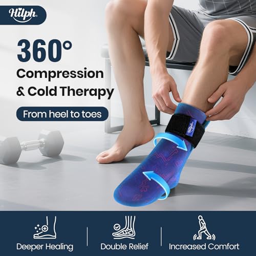 Image of Hilph Full Foot Ice Pack Gel Sock for Hot & Cold Therapy - Reusable Cooling Sock for Toe Pain, Plantar Fasciitis & Hot Feet - Easy Slip On Design for Chemotherapy, Postpartum Recovery, 1-Pack, Blue