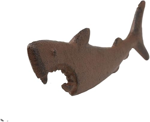 Vista 3 de Ebros - Abridor de tapas de botellas de cerveza de metal de hierro fundido náutico costero, gran tiburón blanco, refresco, 6.5 pulgadas de largo