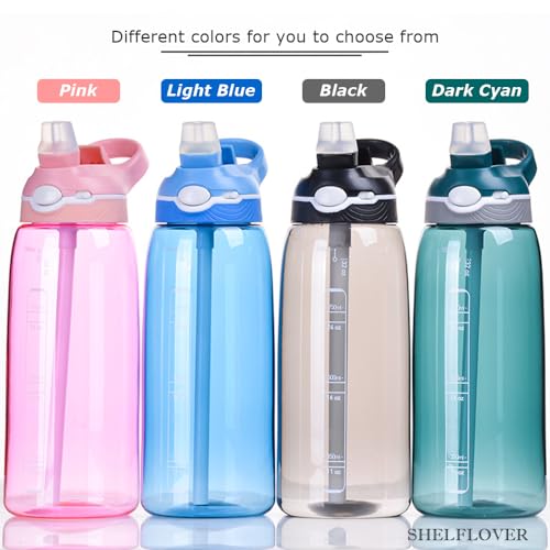 SHELFLOVER 32oz Light Blue Water Bottle With Straw, BPA FREE Clear Bottle With Handle One Hand Use Easy Carried, Flip Up, Suit School, Office, Gym, Office. - image 6