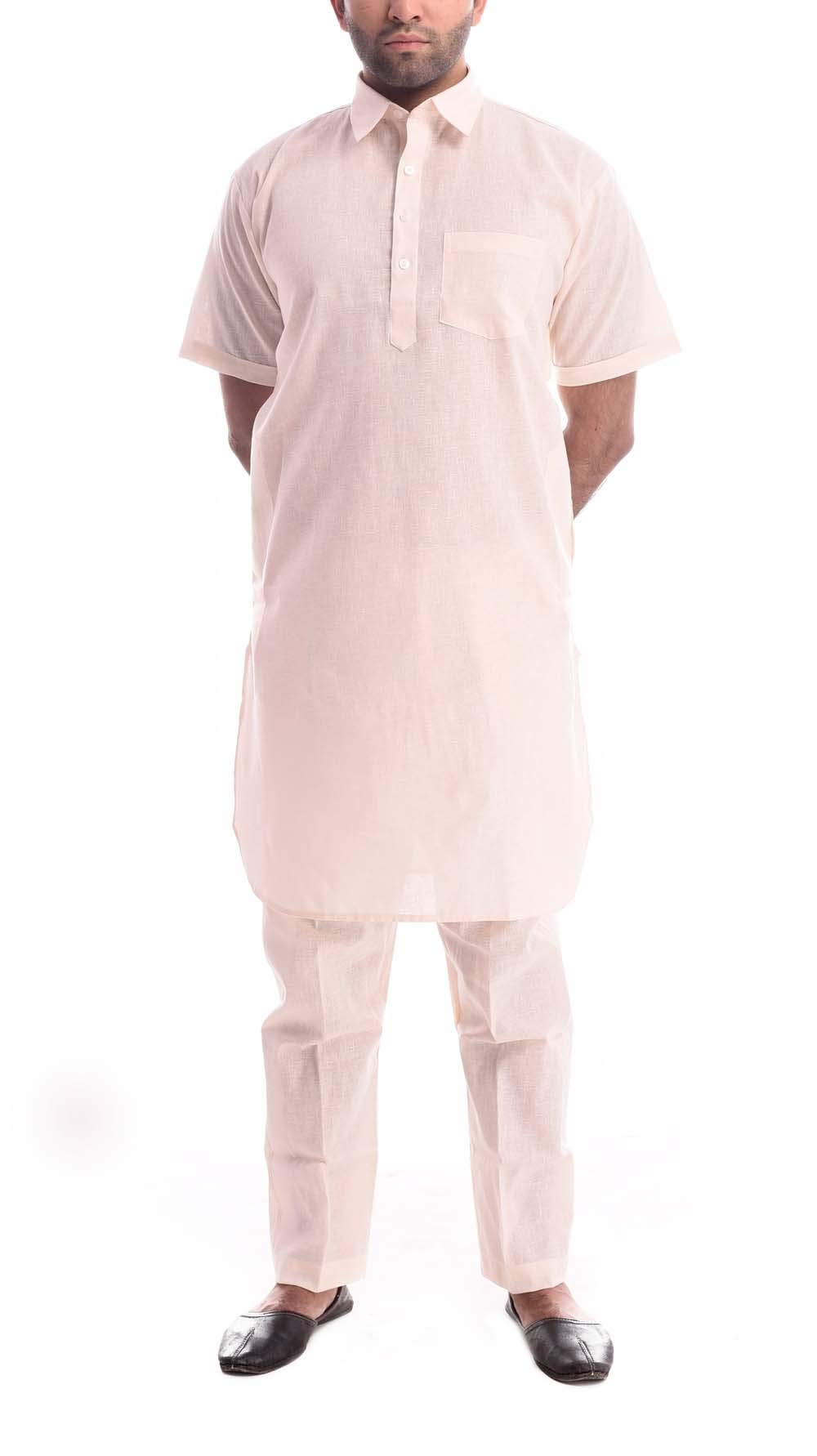 royal kurta Mens Linen Half Sleeved Pathani Suit Set-picture-21