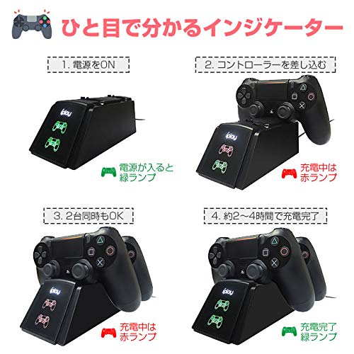 IPT PS4/PS4 Pro/PS4 Slim コントローラー充電器 2台同時充電 チャージャー 充電スタンド 差し込むだけ USB給電式 ◇HB-S001