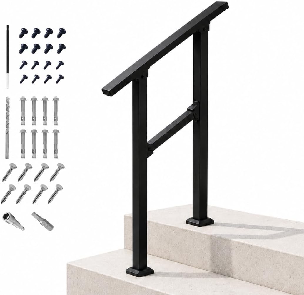CR Fence & Rail Handrails for Outdoor Steps & Indoor Stair Railing Kit for Seniors, 1-2 Steps Safety Hand Rail for Porch & Deck, with 26" top Rail