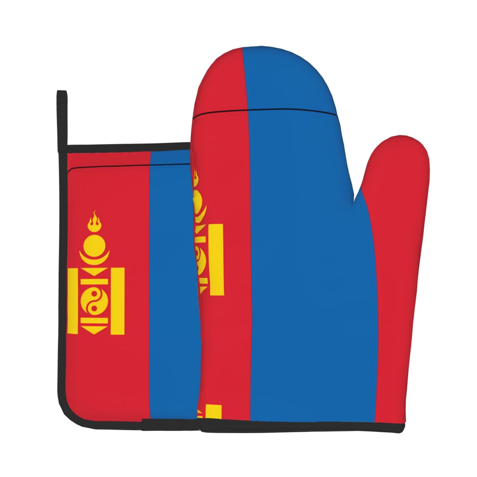 Oven Mitts and Potholders Set of 2 for Kitchen Baking Cooking GrayMongolian Flag Thick and Durable