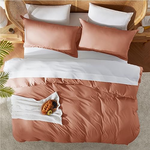 Nestl Rust Duvet Cover Full Size - Soft Double Brushed Full Size Duvet Cover Set, 3 Piece, with Button Closure, 1 Duvet Cover 80x90 inches and 2 Pillow Shams