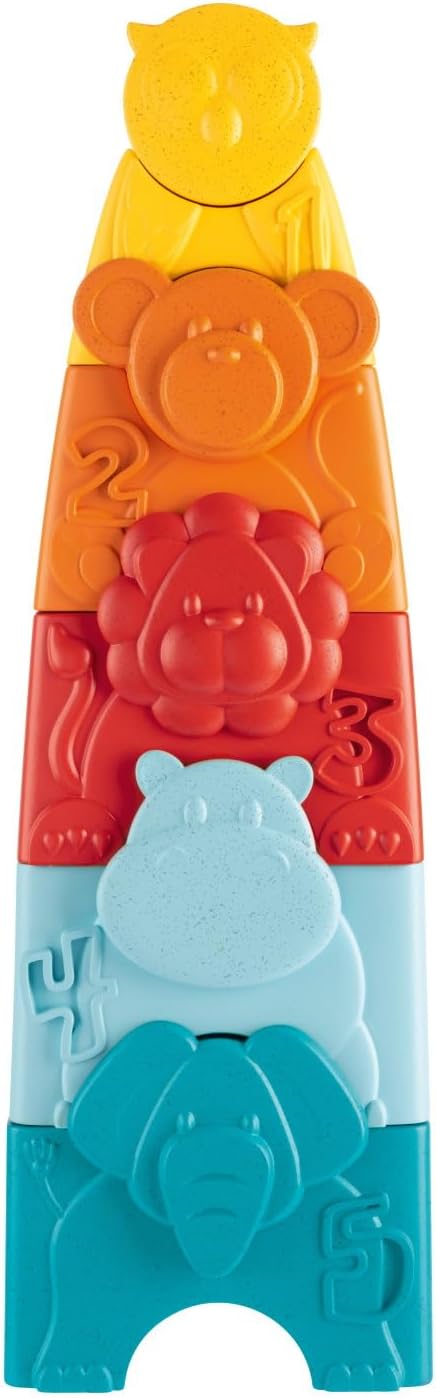 Chicco Eco+ animals to stack, tower and stack shapes, 5 stackable colourful shapes, recycled plastic, develops logic and manual abilities, made in Italy, educational games, 9-36 months