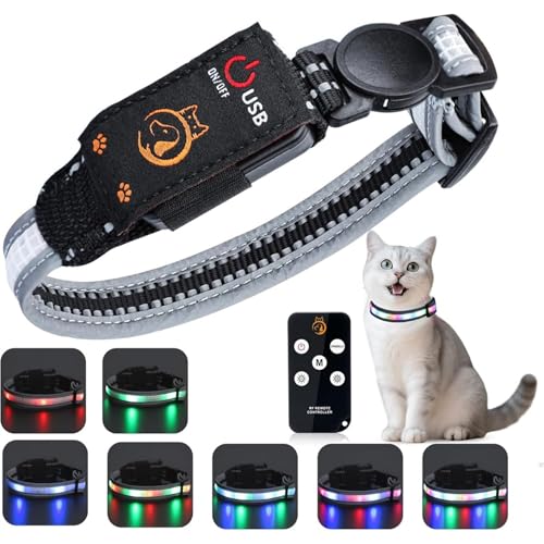 2X Collar para gatos iluminado LED impermeable recargable con mando remoto 7