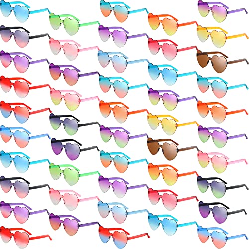 48 Pairs Summer Heart Shape Sunglasses Bulk Candy Color Heart Glasses Transparent Rimless Sunglasses for Women Bachelorette Party Cosplay