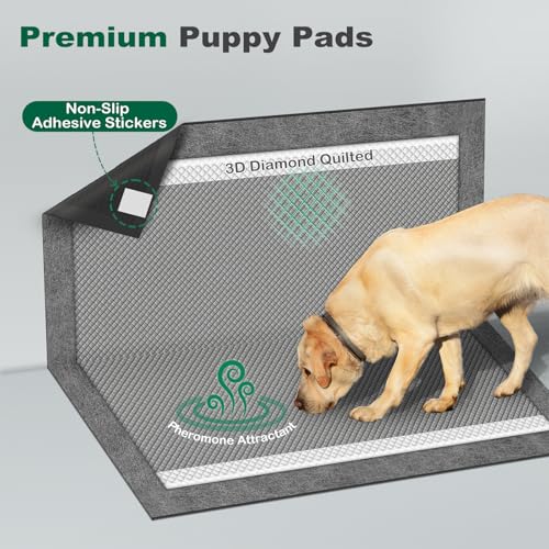 MIZOK Dog Pee Pads 28×30in Extra Large Charcoal, Puppy Pads with Adhesive Tabs, Ultra Odor-Control Absorbent Wee Wee Pads for Dogs Heavy Duty Leak-Proof Black, Disposable (30 Counts)