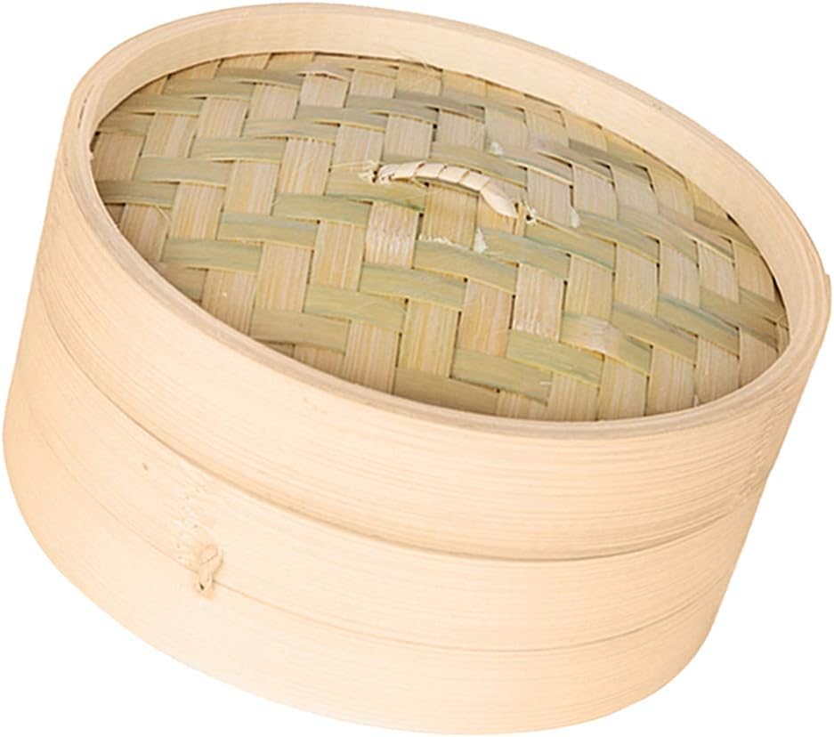 6-Inch / 7-Inch / 8-Inch Bamboo Steamer - Food Cooking - Great for Dumplings, Vegetables, Chicken, Fish, Steam Rice - Brown+Brown, 18cm