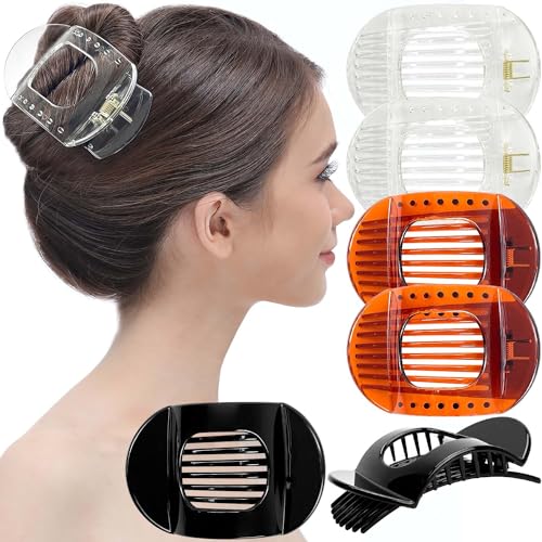 RC ROCHE 6 Pcs Flat Claw Hair Clips for Women Thick Hair French Round Duckbill Square Secure Strong Hold Grip Clamps Barrettes Curved No Slip No Crease Styling Cute Jumbo XL