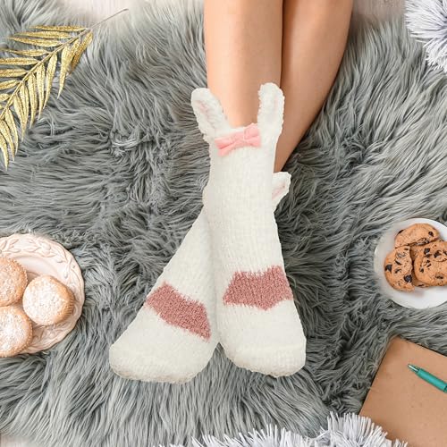 Image of Violet Mist Women Funny Fuzzy Bunny Socks Cute Rabbit Fluffy Non-slip Grip Socks Warm Slipper Sock Easter Gifts Girls