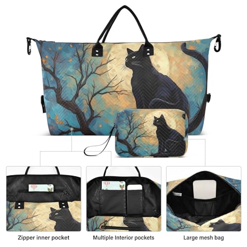 Large Travel Duffel Bag, Cat and Moon Sports Tote Gym Bag, Shoulder Weekender Overnight Bag for Women Men, Carry On Luggage with Toiletry Bags2