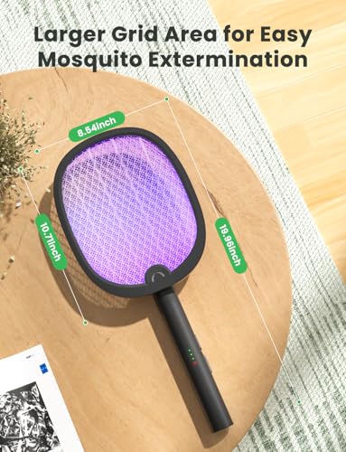 Image of YISSVIC Electric Fly Swatter Foldable Bug Zapper Racket 2 in 1 Mosquito Killer with Purple Attractant Light Rechargeable 1800mAh for Indoor Home Backyard Patio Camping