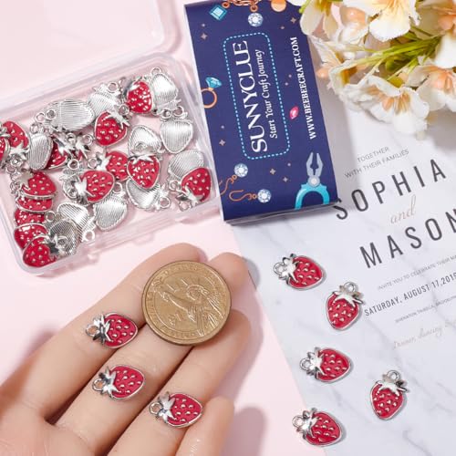SUNNYCLUE 1 Box 40Pcs Enamel Strawberry Charms Red Fruit Charms Bulk Alloy Metal Sliver Cute Fruits Strawberries Charms for Jewellery Making Charms Supplies DIY Crafting Necklace Bracelet Earring - Image 4