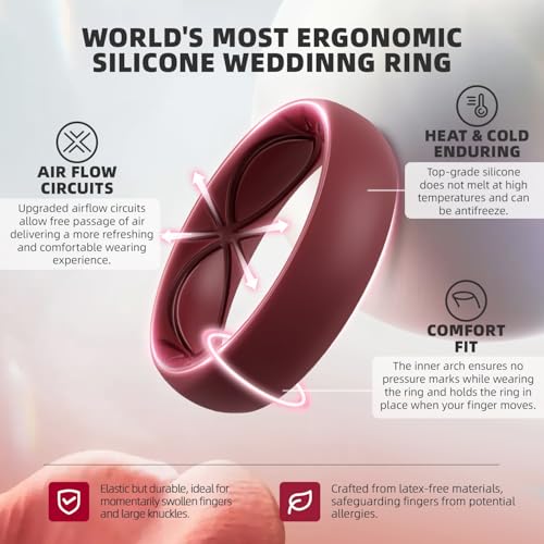 Image of Egnaro 4 /5 /8 Variety Multipack Ergonomic Breathable Anniversary Rings, 6mm Wide - 2mm Thick Rubber Wedding bands women, silicone Rings Women with Half Size