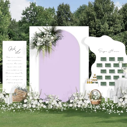 Image of MLMC 7.2FT Lilac Arch Backdrop Cover Fitted Spandex Backdrop Stand Cover Stretchy Round Top Chiara Arch Cover for Baby Shower Birthday Party Wedding Ceremony Photography Background Decor 7.2x4FT