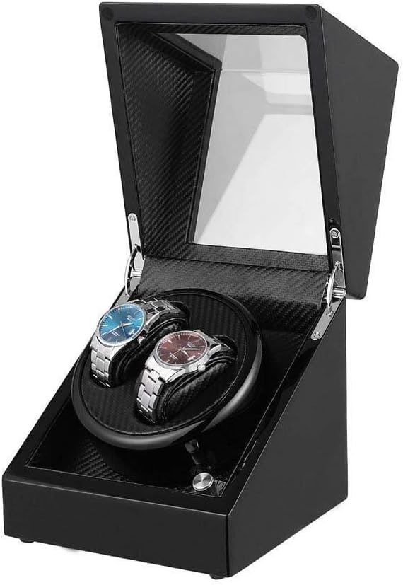 FENOKD Automatic Watch Winder Double Watches Leather Storage Silent Motor Piano Paint Black Gloss 2 Power Supply Modes Open Cover 5 Modes