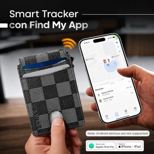 Image of Smart Wallet for Men with Tracker, Wallet Tracker Works with Apple Find My (iOS), No AirTag Needed, RFID Blocking Slim Wallet, Pop-Up Card Holder, Leather Money Clip, Not for Android.