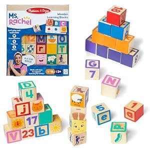 Ms. Rachel Melissa & Doug Letter, Number, and Game Wooden Learning Blocks with Activity Cards for Girls and Boys Toddlers Ages 18 Months+ – FSC-Certified