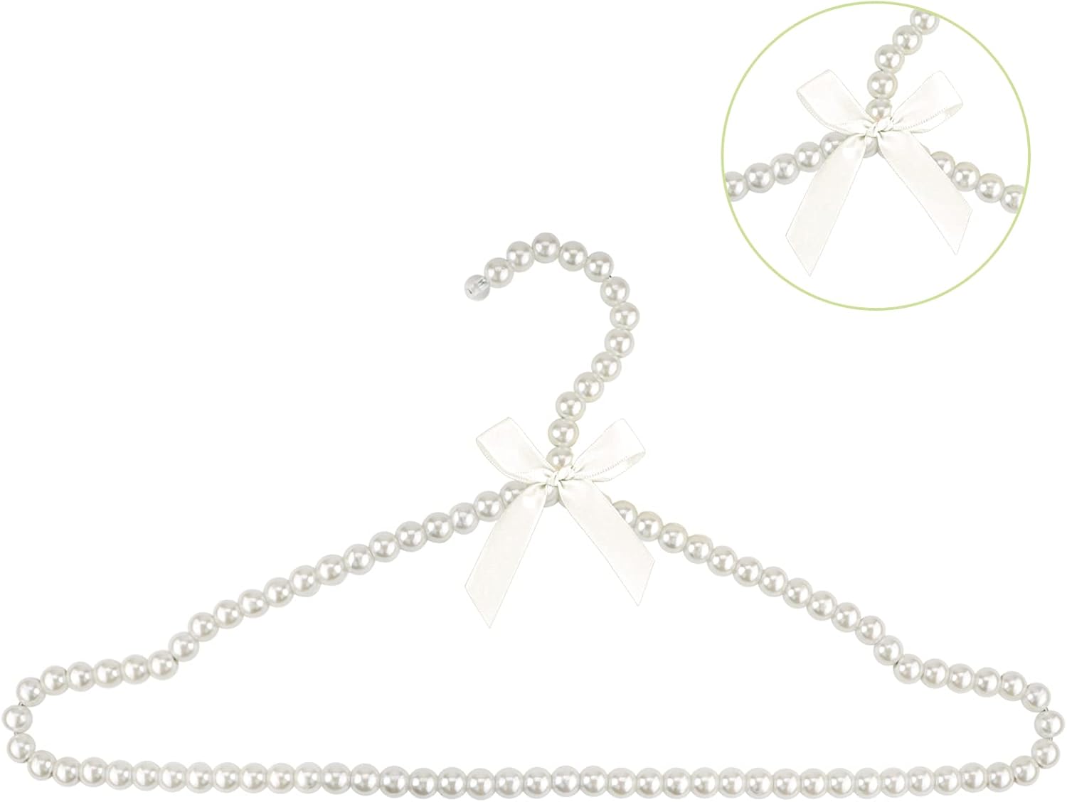 Adorila 5 Pack Pearl Clothes Hangers, Elegant Bowknot Bridesmaid Hangers for Wedding Dress, Heavy Duty Metal Core Bridal Prop (White)