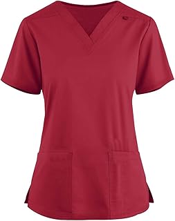 Scrub Top Tunic Uniform Utility Shirt Dog Grooming Work Tops V Neck Short Sleeves Care Uniform Women's Work Tunics with Po...