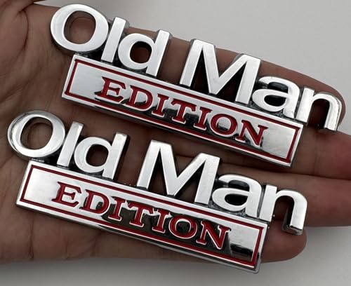 Image of 2pc Old Man Edition 3D Metal Emblem Fender Rear Tailgate Bumper Badge Nameplate Sticker Decal for Car Truck (Silver Red)