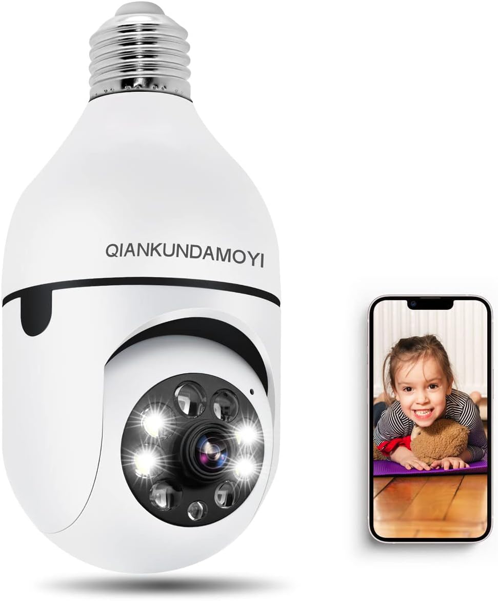 Wi-Fi 5G Bulb Camera, 1080P HD Light Bulb Cameras, Security PTZ Cameras IR Motion Detection Night Vision, Two-Way Communication Home Surveillance