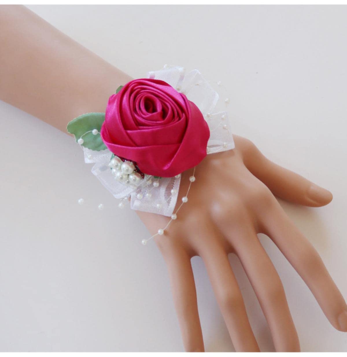 EEfpxwtz Prom corsage wrist flower， Artifici Flowers Wrist Corsage Brsmaid Wedding Groomsmen Boutonniere Multicolor(Fuchsia)