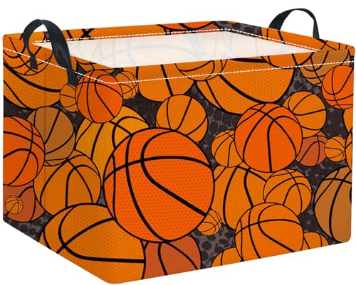 Image of Rectangular Basketball Kids Storage Basket Gift & Baby Storage Bin Organizer Shelf Book Basket Room Decor (Basketballs)