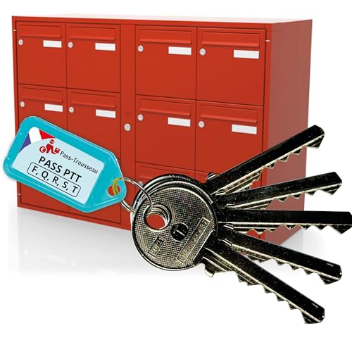 Lot 5 Clés Pass PTT FQRST - Ouvre Serrures Boîtes aux Lettres & Immeubles (Norme La Poste) - Acier Nickelé - Modèles F10 Q10 R10 S10 T10