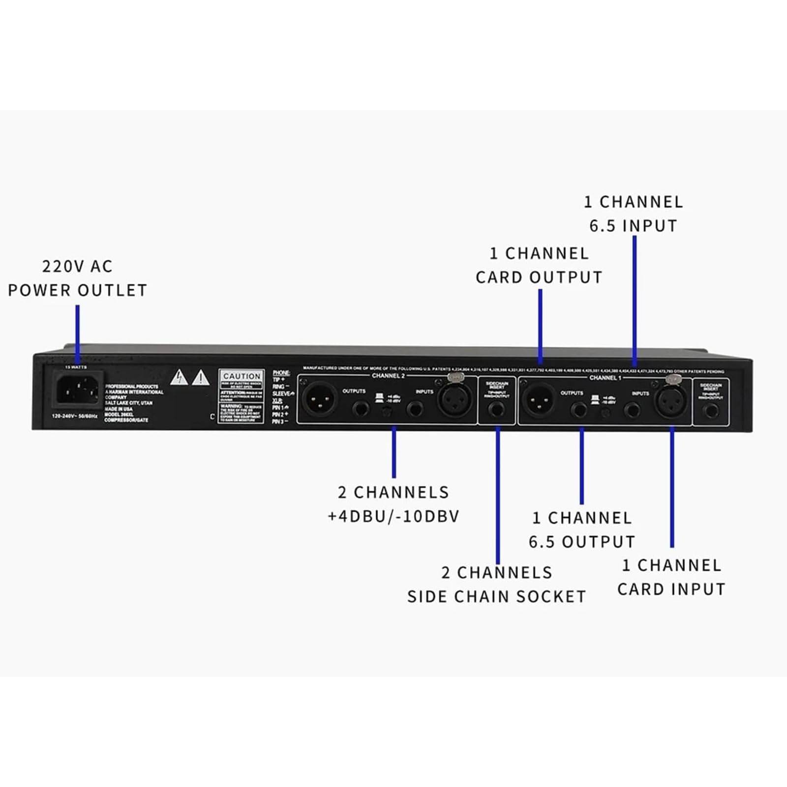 Processore audio professionale con compressore stereo, riverbero digitale anti-feedback e crossover per spettacoli teatrali e karaoke