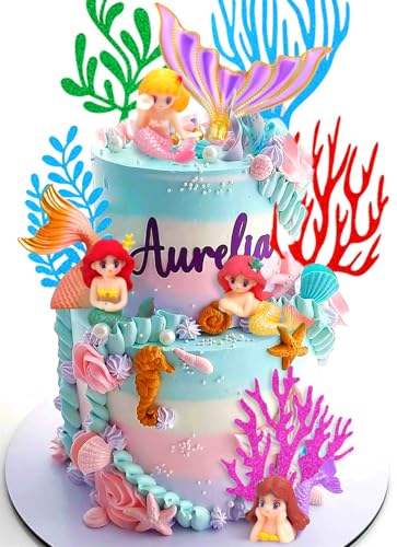 Riceverete: 4 x sirena Cake Topper, 2 x coda di pesce cake topper, 8 x decorazioni per torta di erba marina
