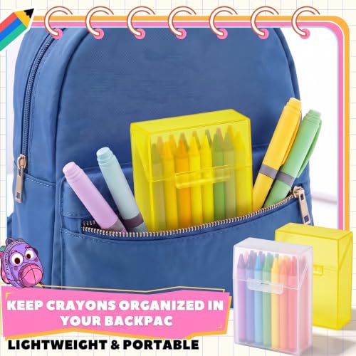 Image of Clabby 2 Pcs Clear Plastic Crayon Boxes Hold 24 Count, Yellow,Clear | Organizer Box, Case, Colorful, Portable Storage Holder with Snap Lid, for Kids Boys Girls School Classroom Home Art Supply