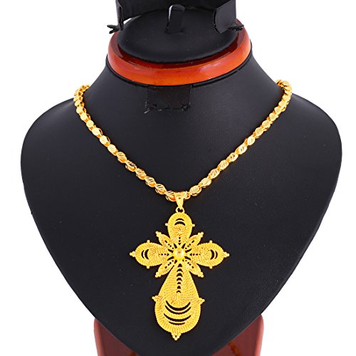 18K Gold Plated Ethiopian Cross Pendant with Ethiopian Eritrea Items Pendant Necklace for men women4