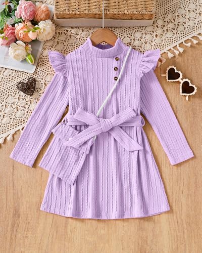 Girls Dresses Toddler Fall Knit Long Sleeve Dress Ruffle Solid Casual Playwear Winter Little Girls Clothes3