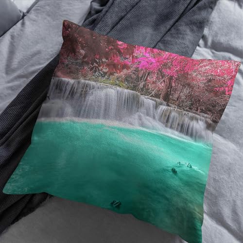 Housse coussin de lin vintage 50x50cm au décor naturel de cascade - 4