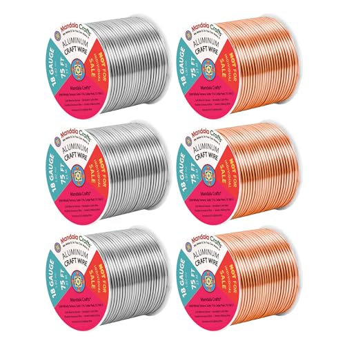 Image of Mandala Crafts 18 GA Copper Silver Tone Combo Anodized Aluminum Craft Wire | 450 FT, Colored, Flexible, Bendable for Bonsai Armature Sculpting Wire Wrapping Jewelry Making, Weather & Tarnish Resistant