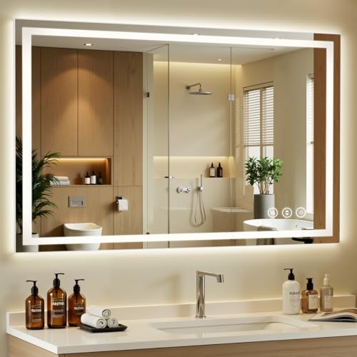 48x30 LED Bathroom Mirror with Lights - Dimmable, Anti-Fog, 3