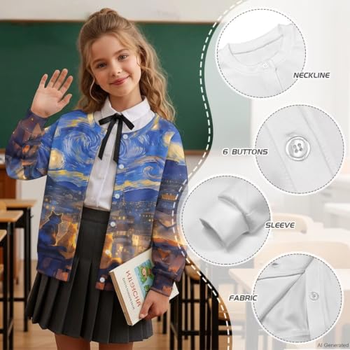 Image of Girls Cardigans Sweater Long Sleeve Crew Neck Button Down Sweaters School Outerwear for Kids Fall Winter Tops