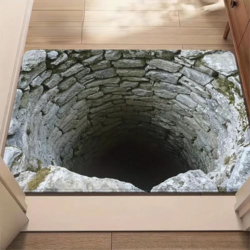 Optical Illusion Rug, 3D Rugs Optical Illusion Non-Slip Floor Mat for Indoor & Outdoor, 3D Hole Rug Trap Optical Illusion Non-Slip Doormat for Door Entrance (A, 15.7