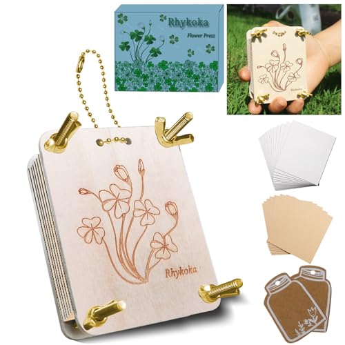 Rhykoka Pocket Flower Press 6 Layers Mini Flowers Press Kit Micro Flower Pressing Portable Small Leaf Petal Preservation for Arts and Crafts Lovers (Gold)